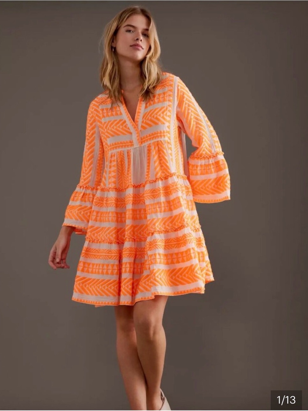 Devotion Twins  / Orange and Cream Patterned Tunic Dress